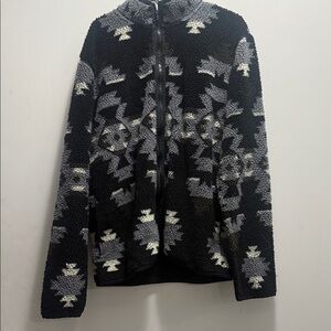 Lucky Brand Black and Gray Patterned Fleece Jacket